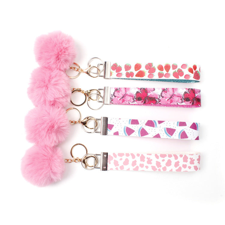 10pcs PU Leather Fur Ball Keychain