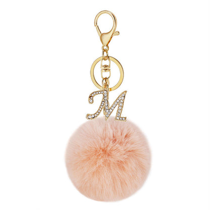 Zinc Alloy 26 English Alphabet Hair Ball Keychain