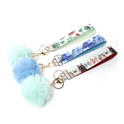 10pcs PU Leather Fur Ball Keychain