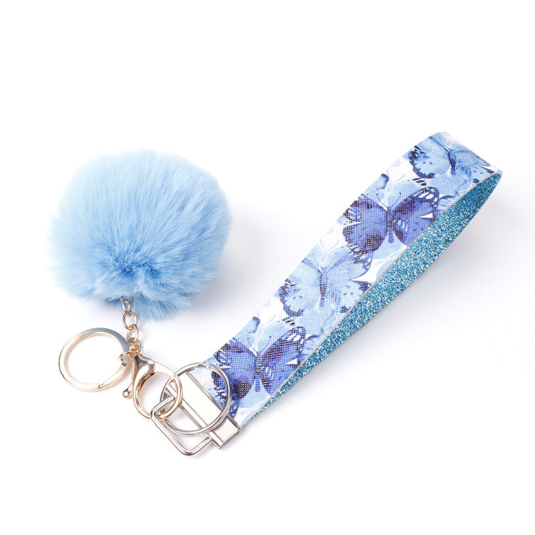 10pcs PU Leather Fur Ball Keychain