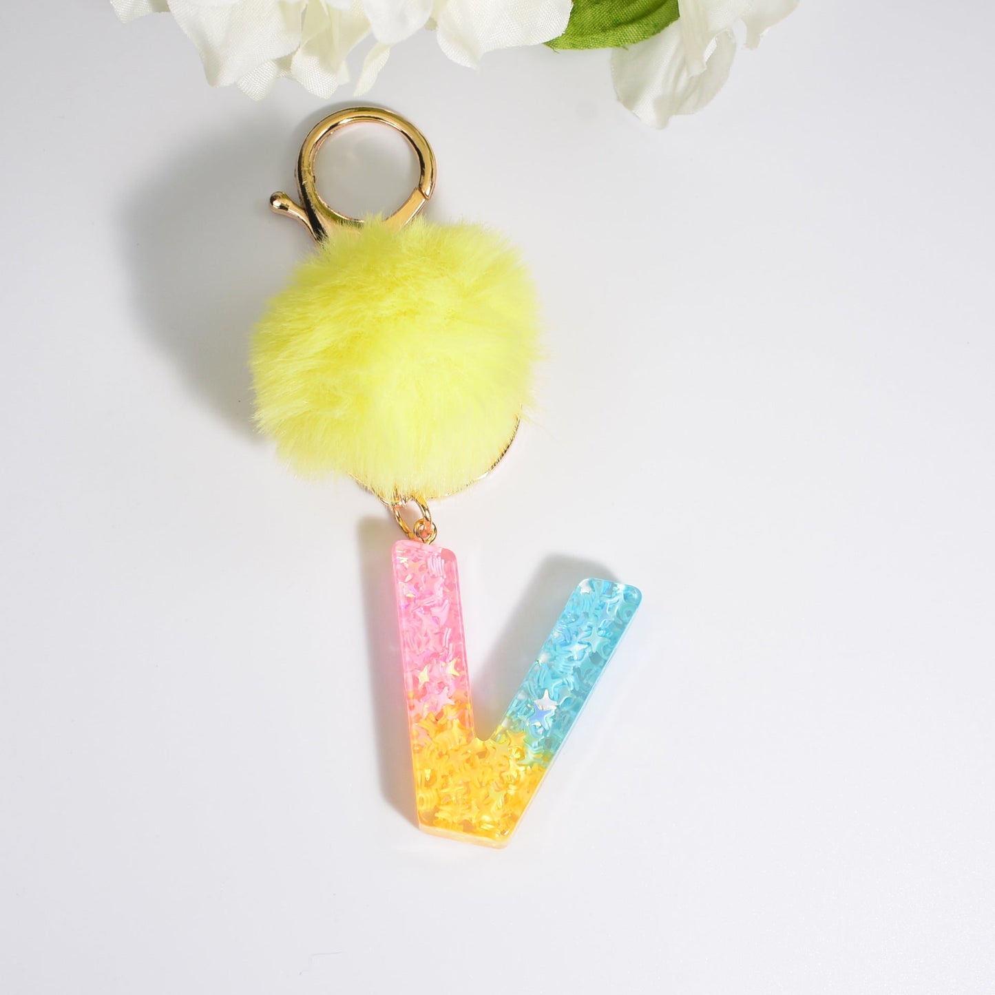 26Pcs/Set English Alphabet Hair Ball Resin Keychain