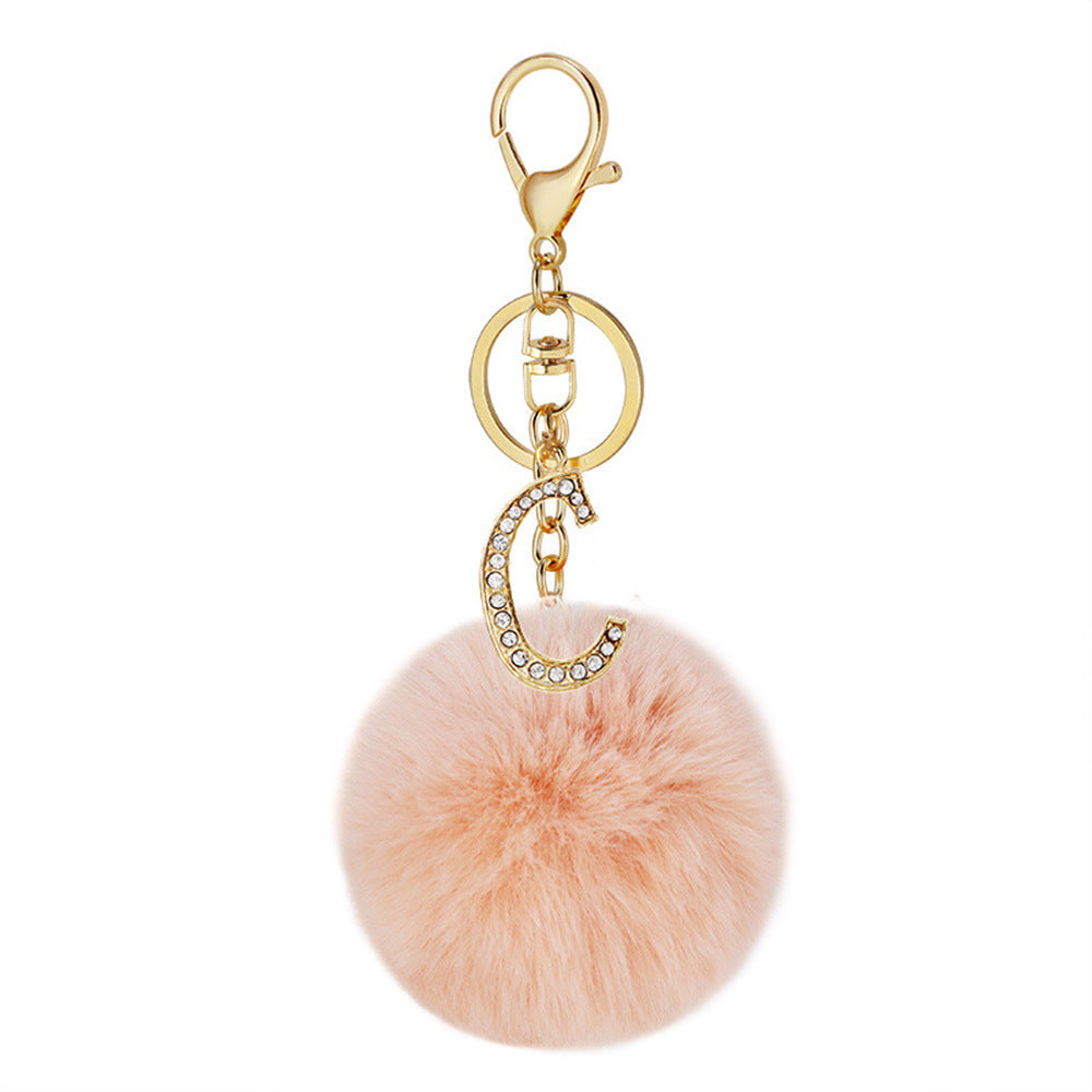 Zinc Alloy 26 English Alphabet Hair Ball Keychain