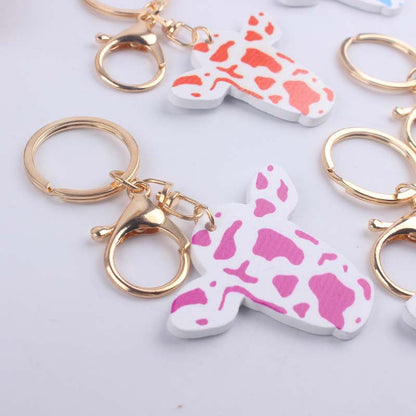 Wooden Colored Cow Head and Cow Pattern Keychains