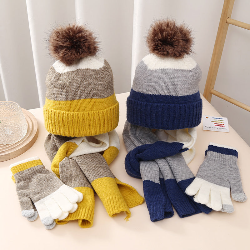 Wholesale Winter Children's Warm Plus Fleece Knitted Hat Gloves and Scarf Set