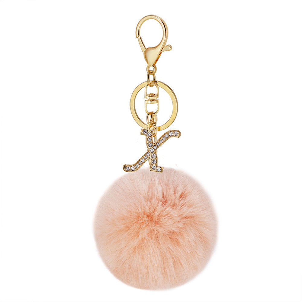 Zinc Alloy 26 English Alphabet Hair Ball Keychain