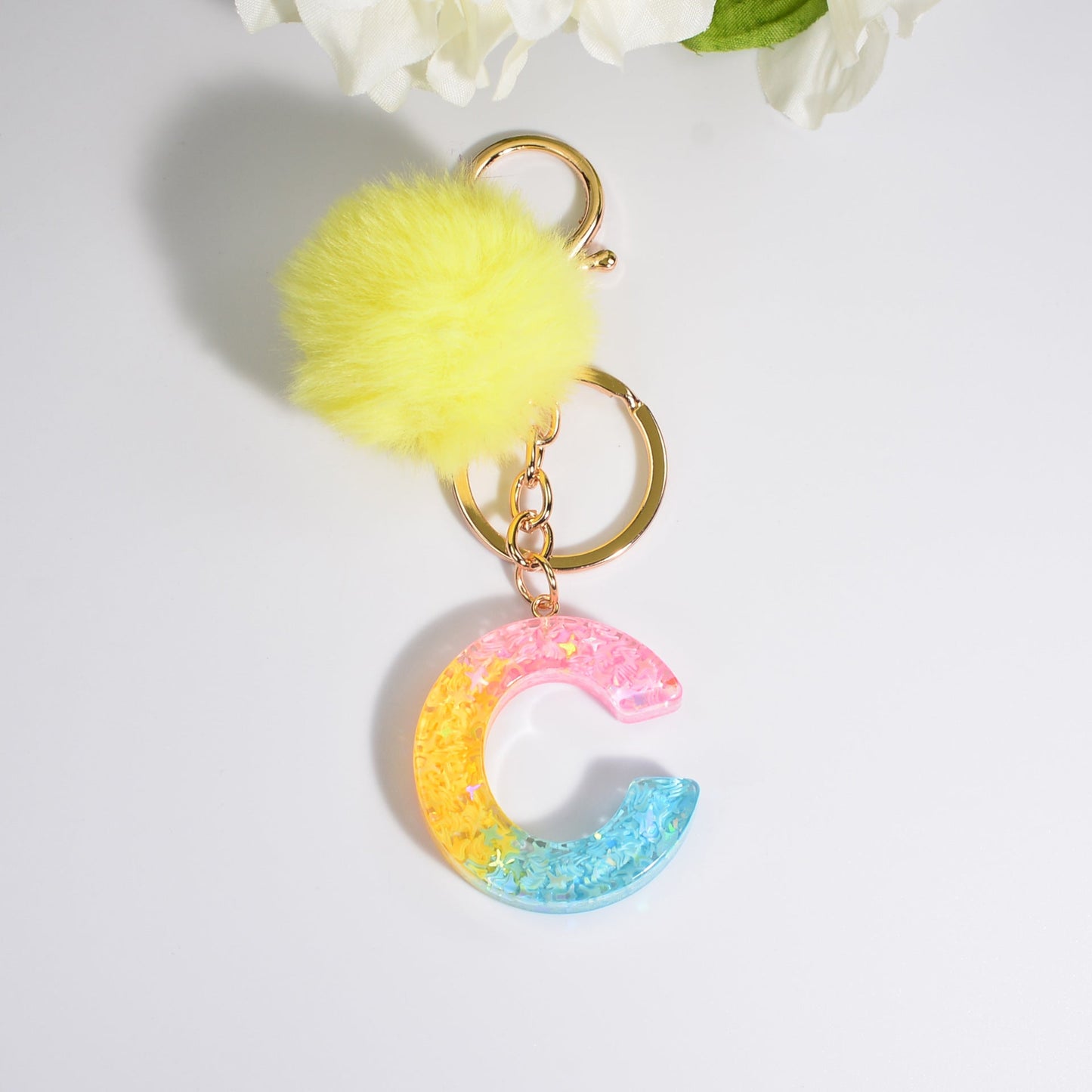 26Pcs/Set English Alphabet Hair Ball Resin Keychain