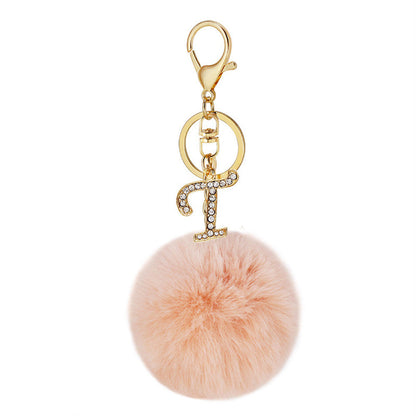 Zinc Alloy 26 English Alphabet Hair Ball Keychain