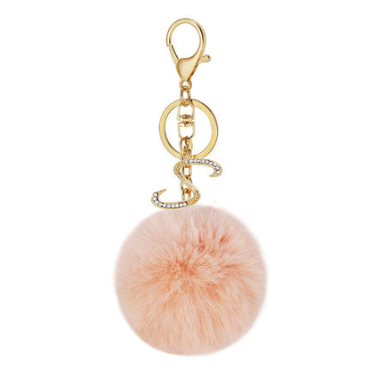 Zinc Alloy 26 English Alphabet Hair Ball Keychain