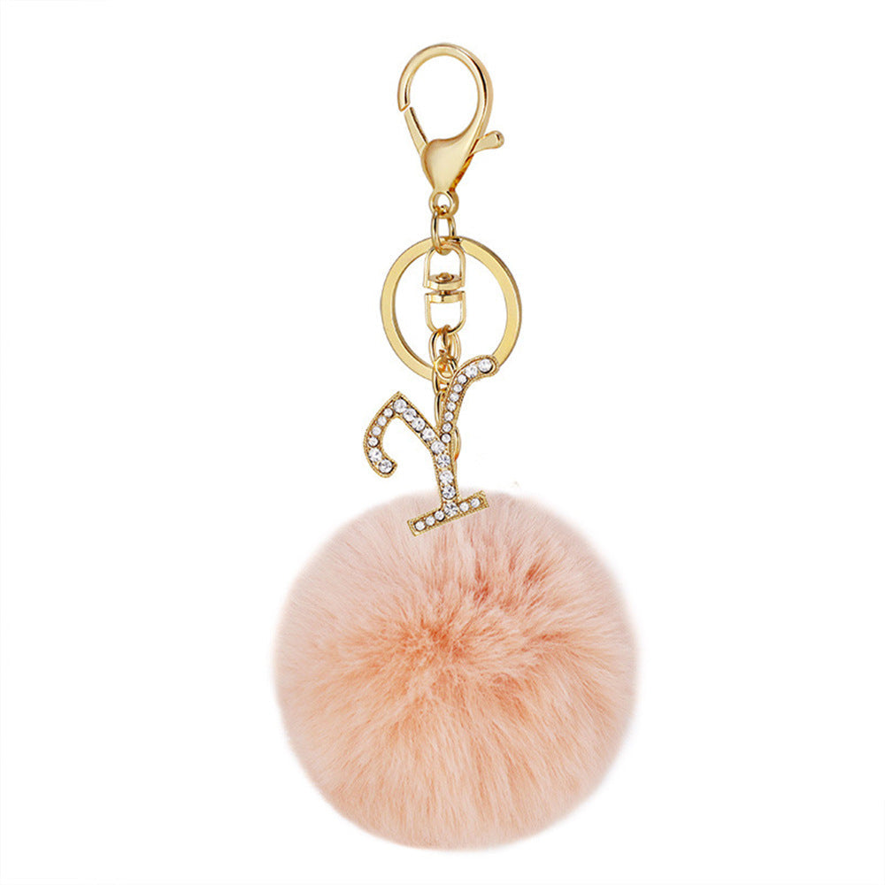 Zinc Alloy 26 English Alphabet Hair Ball Keychain