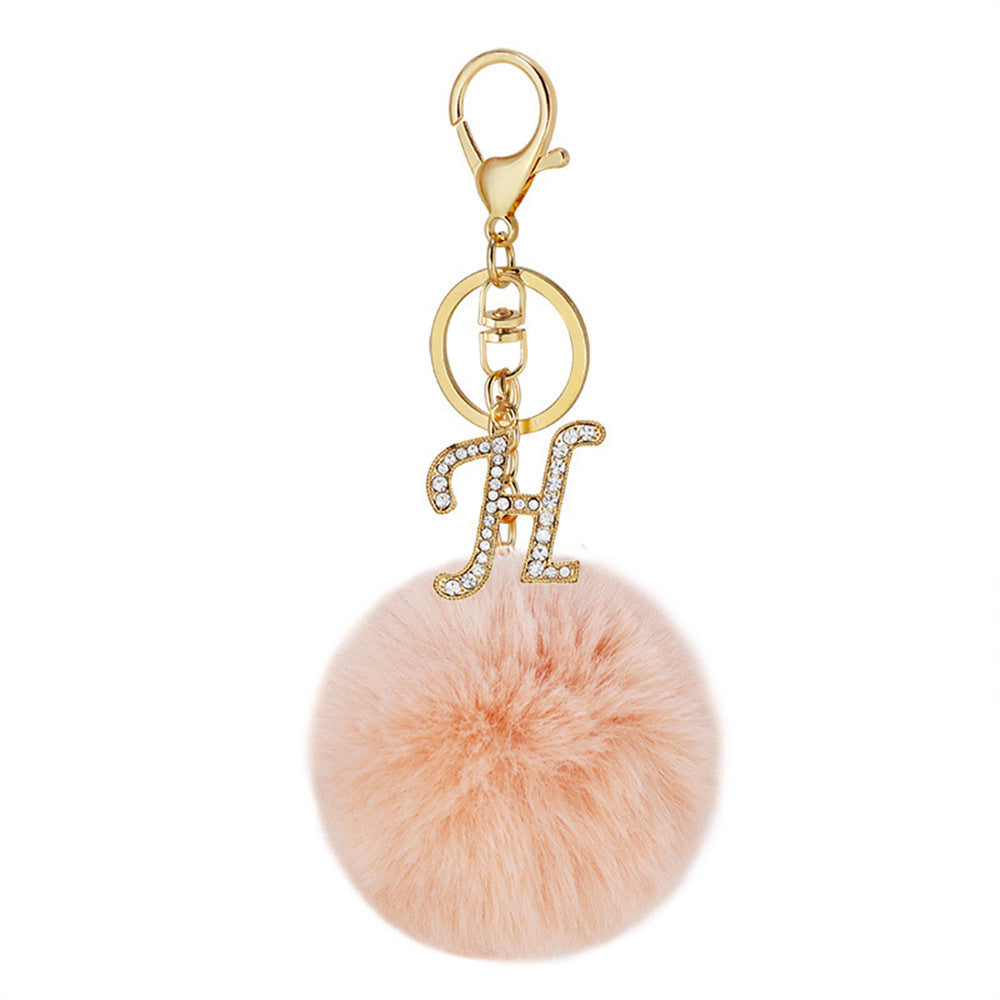 Zinc Alloy 26 English Alphabet Hair Ball Keychain