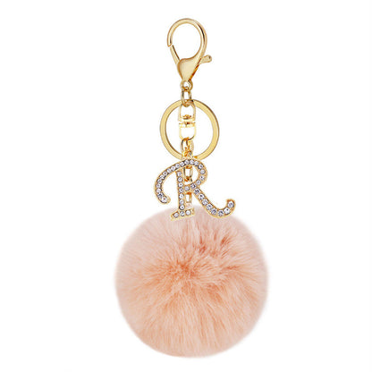 Zinc Alloy 26 English Alphabet Hair Ball Keychain