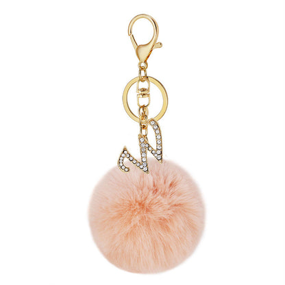 Zinc Alloy 26 English Alphabet Hair Ball Keychain