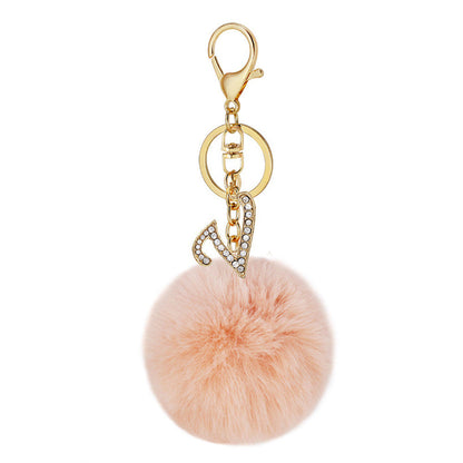 Zinc Alloy 26 English Alphabet Hair Ball Keychain