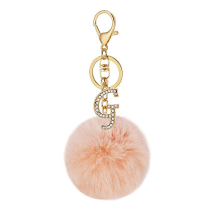 Zinc Alloy 26 English Alphabet Hair Ball Keychain