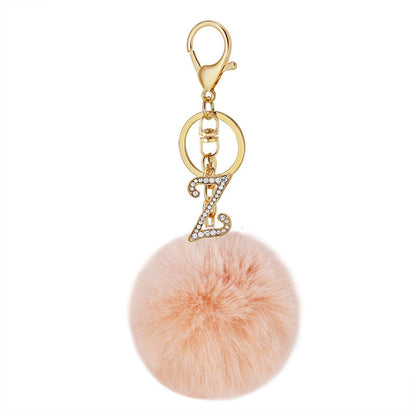 Zinc Alloy 26 English Alphabet Hair Ball Keychain