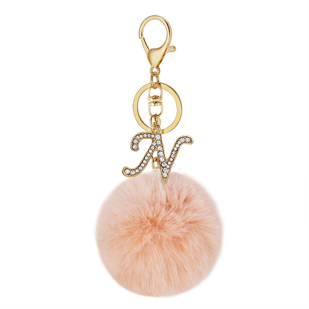 Zinc Alloy 26 English Alphabet Hair Ball Keychain