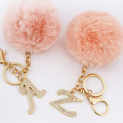 Zinc Alloy 26 English Alphabet Hair Ball Keychain