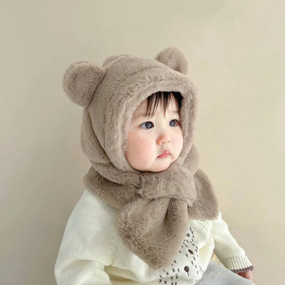 Winter Bear Hat Scarf: Faux Fur Kids' Beanies