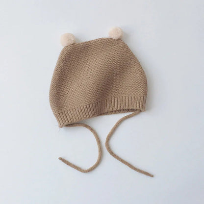 Winter Cartoon Baby Knit Hat - Solid Color Ear Protection Cap