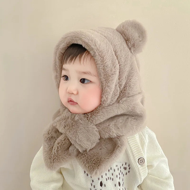 Winter Bear Hat Scarf: Faux Fur Kids' Beanies