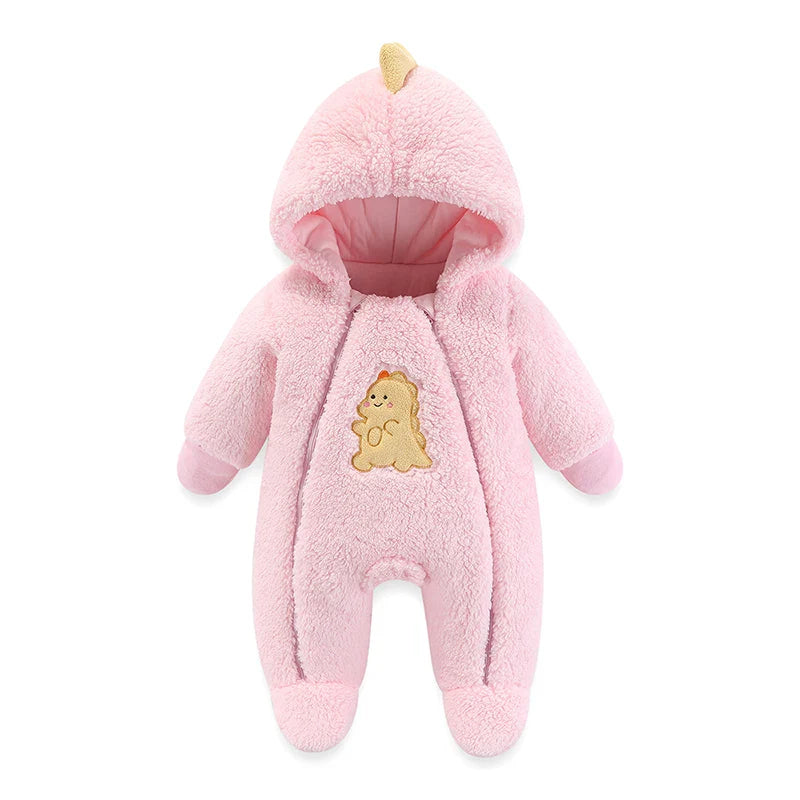 Winter Hooded Romper for Newborns - Cozy Cartoon Style