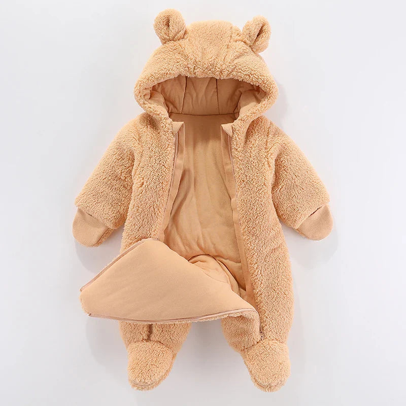 Winter Hooded Romper for Newborns - Cozy Cartoon Style