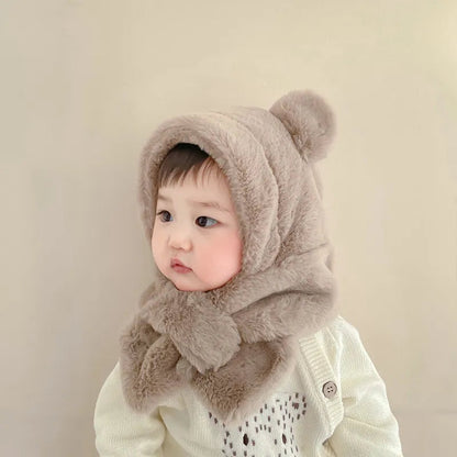 Winter Bear Hat Scarf: Faux Fur Kids' Beanies