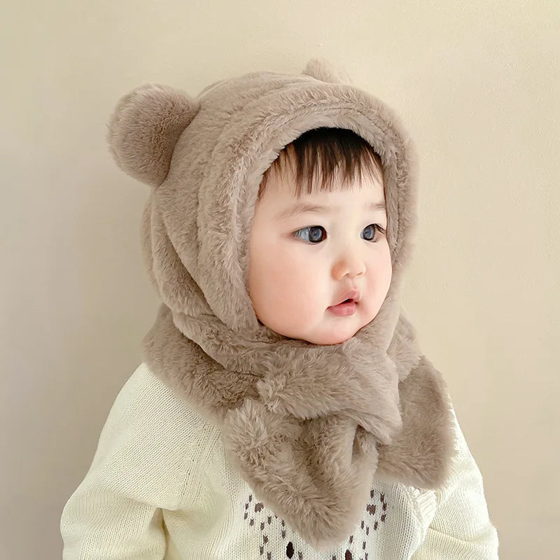 Winter Bear Hat Scarf: Faux Fur Kids' Beanies