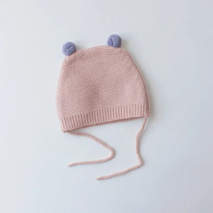 Winter Cartoon Baby Knit Hat - Solid Color Ear Protection Cap