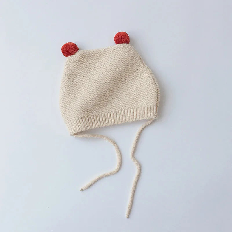 Winter Cartoon Baby Knit Hat - Solid Color Ear Protection Cap