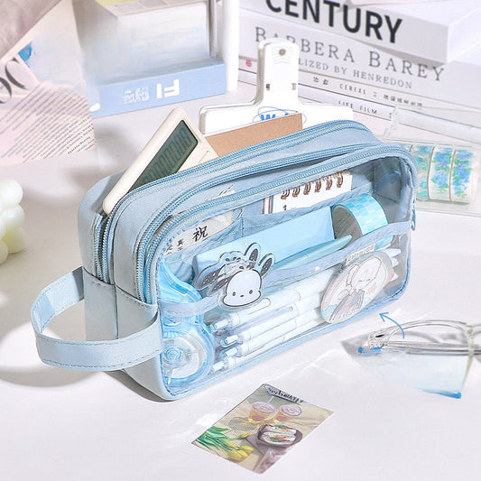 2024 Three-layer Extra Large Capacity Transparent Canvas Pencil Case