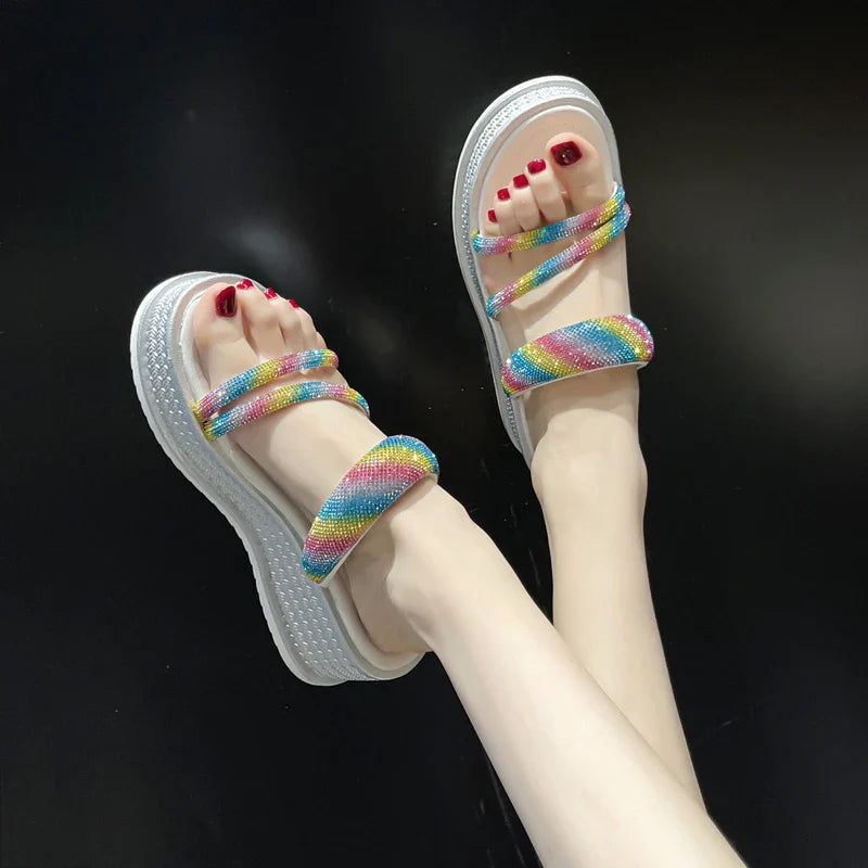 Women Rainbow Sparkle Wedges