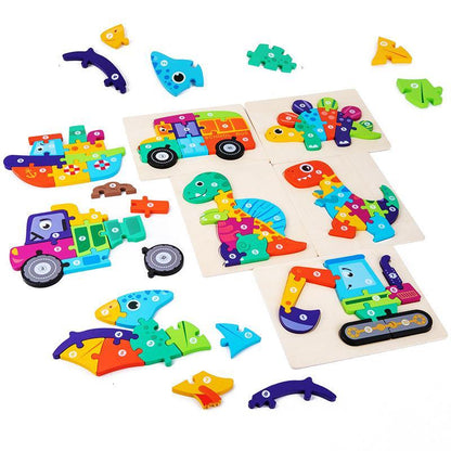 Wooden 3D Buckle Dinosaur Puzzle Toy