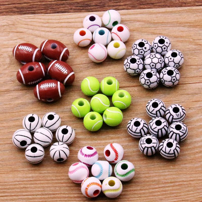 10 Pcs DIY Handmade Large Hole Beads,Basketball Football