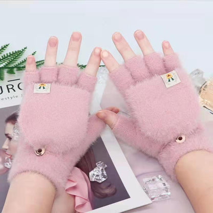 Winter Children's Half-finger Flip Plush Warm Gloves