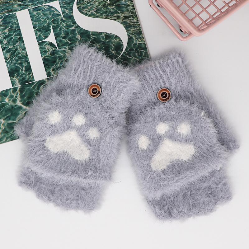 Winter Children's Half-finger Flip Plush Warm Gloves