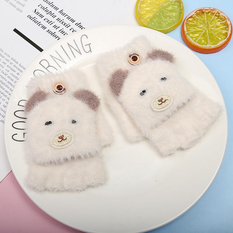 Winter Children's Half-finger Flip Plush Warm Gloves