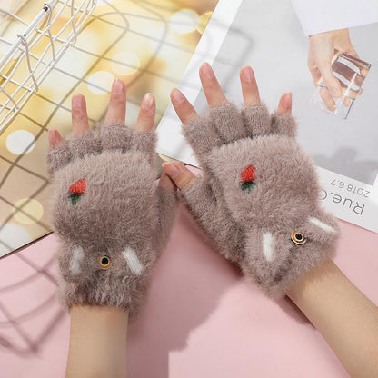 Winter Children's Half-finger Flip Plush Warm Gloves