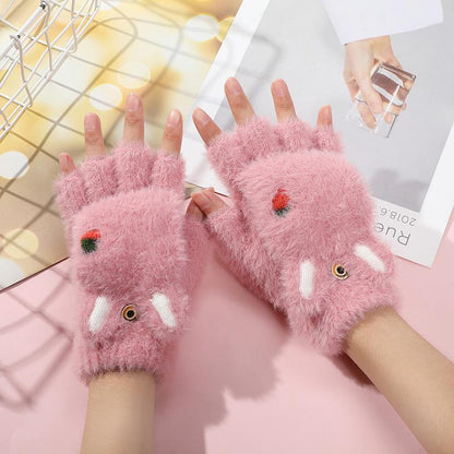 Winter Children's Half-finger Flip Plush Warm Gloves