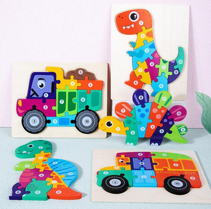 Wooden 3D Buckle Dinosaur Puzzle Toy