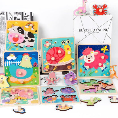 Wooden Children's Nail Hand Grab Board Jigsaw Puzzle Toy