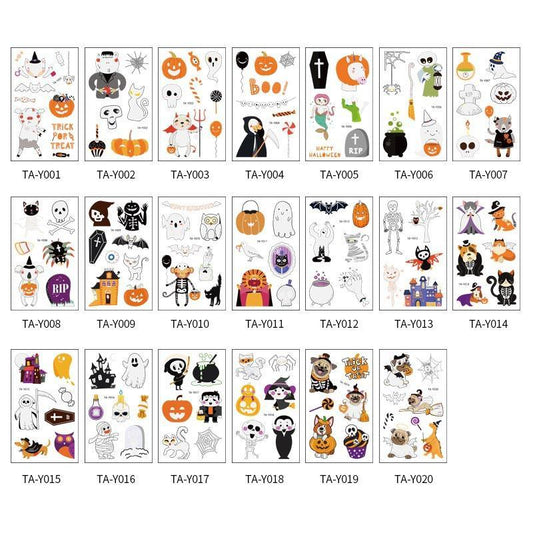 20 Sets of Luminous Halloween Tattoo Stickers for Children Cartoon Disposable Stickers