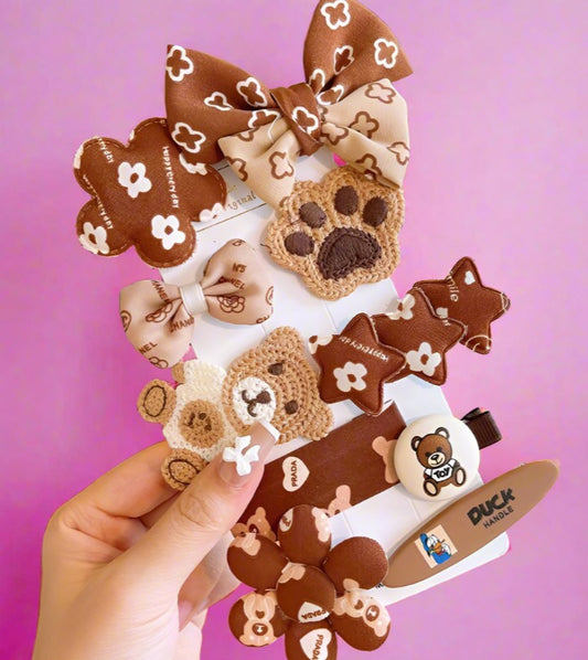 10pcs/set Cartoon Bear Hairpin Coffee Color Hair Accessories