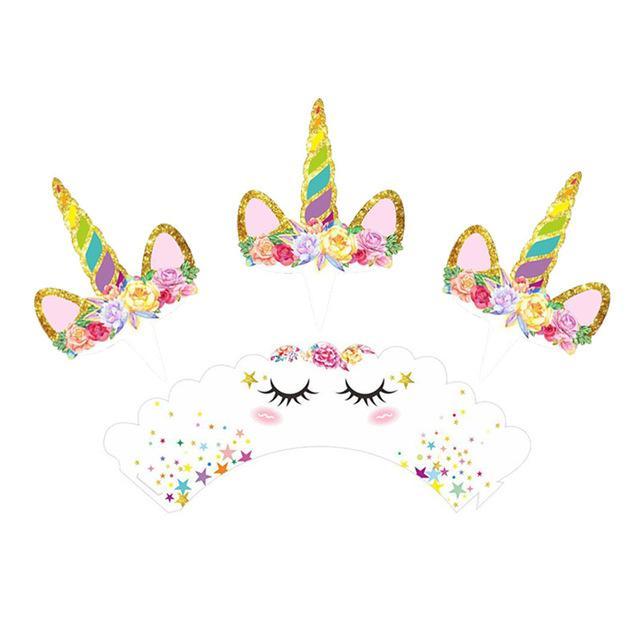 24-Piece Rainbow Unicorn Cupcake Wrappers / Toppers