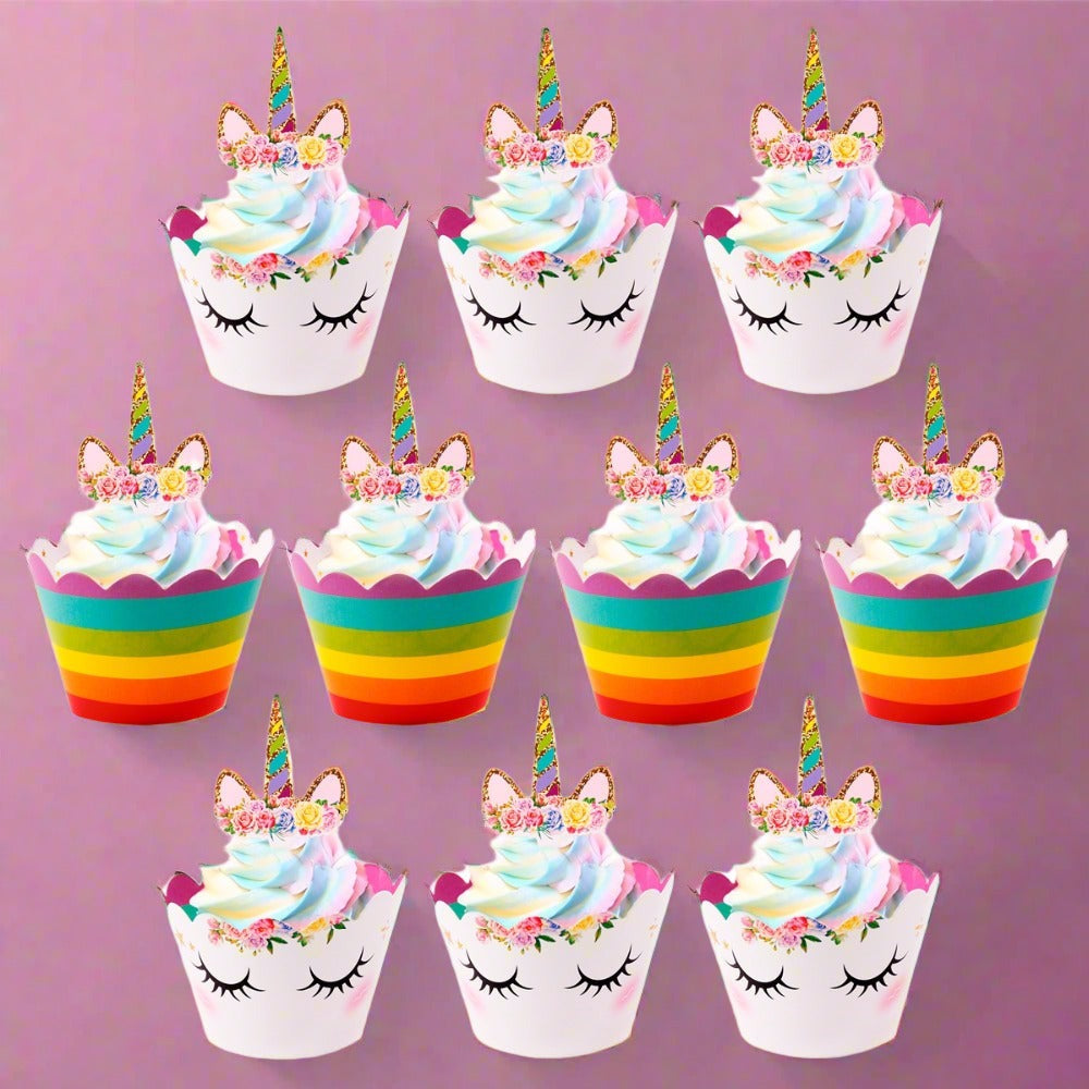 24-Piece Rainbow Unicorn Cupcake Wrappers / Toppers