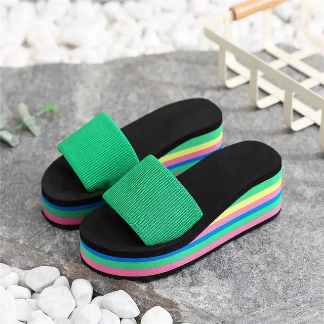 Women Rainbow Thick Soled Sandals