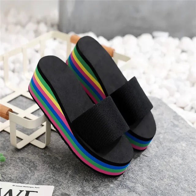 Women Rainbow Thick Soled Sandals